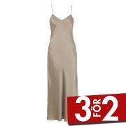 Damella Long Silk Nightdress Nougat silke X-Small Dam