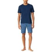 Schiesser Casual Essentials Short Sleeve Pyjama Marin mönstrad bomull ...