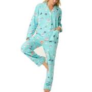 PJ Salvage Long Sleeve Flannel Pyjama Turkos Mönster bomull Large Dam