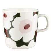 Marimekko - Unikko mugg 40 cl vit/mörkgrön/rosa