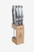 Lou Laguiole - Grillknivar Tradition i träblock 6-Pack - Krom - Bestic...