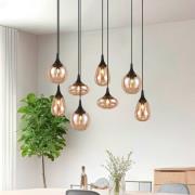 Trio Lighting Lumina taklampa, 8-ljus, svart/amber, glas