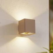 Lucande LED-utomhusvägglampa Aaron, beige, aluminium, upp/ner