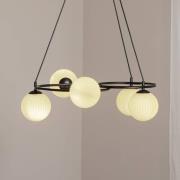 EMIBIG LIGHTING Libra vardagsrumslampa, opal/svart, Ø 70 cm, glas, 5 l...