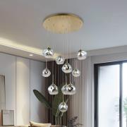 Lucea Hänglampa Herman, 10 lampor, guldfärgad, Ø 66 cm, glas