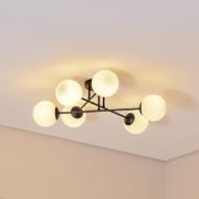 Euluna Taklampa Glassy, 6 lampor, svart/opal