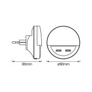 OSRAM LED-nattlampa med uttag LUNETTA USB, vit, Ø 9 cm