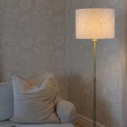 PR Home Golvlampa Amy, beige/guld, höjd 150 cm, textil, E27