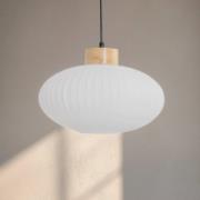Lamkur Hänglampa Harmony, Ø 25 cm, vit/ek, glas/trä