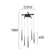 Viokef LED-hänglampa Rina, svart/klar, Ø 51 cm, metall, 5 lampor