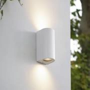 Lindby utomhusvägglampa Aluvo, vit, 16 cm, IP65, räfflad