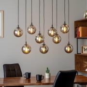 EMIBIG LIGHTING Hänglampa Glassy, 9 lampor, svart, grafit, glas, E14