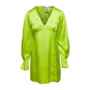 Semicouture Lime Green V-Neck Silk Blend Dress Green, Dam