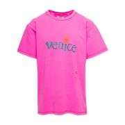 ERL Venice T-Shirt Stickad i Rosa Pink, Herr