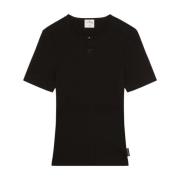 Courrèges Svart Logo-Broderad Ribbad T-Shirt Black, Herr