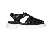 Le Silla Eleganta platta sandaler med tygdetaljer Black, Dam