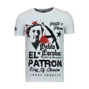 Local Fanatic El Patron Pablo Rhinestone -Man T shirt - 13-6236W White...