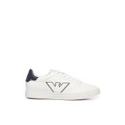 Emporio Armani Italienska Lädersneakers med Präglad Örnlogotyp White, ...