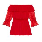 Gucci Off-shoulder klänning i silkeschiffong Red, Dam