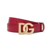 Dolce & Gabbana Elegant Rött Läderbälte med DG Logospänne Red, Dam