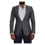 Dolce & Gabbana Grå Ull Siden Slim Fit Jacka Blazer Gray, Herr