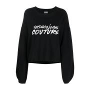 Versace Jeans Couture Rundhalsad Stickad Tröja, Broderad Logotyp Black...