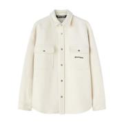 Palm Angels Logo Overshirt i Butter/Black Virgin Wool Beige, Herr