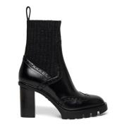Santoni Klassisk Läder Brogue Sock Boot Black, Dam