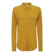 Equipment Silkeskjorta med Lång Ärm, Senapsgul Yellow, Dam