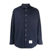 Thom Browne Blå Skjorta med Logo-Patch Detalj Blue, Herr