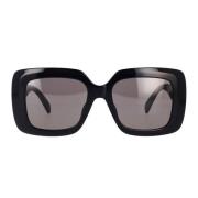 Celine Rektangulära solglasögon i blank svart med mörkgråa linser Blac...