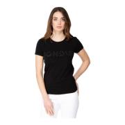 Dondup Bomull T-shirt med Stenskrift Black, Dam