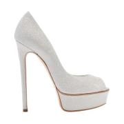 Casadei Flora Glitter Platform Pumps Gray, Dam