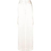 Theory Ivory Satin-Finish Wide-Leg Byxor Beige, Dam