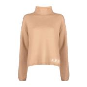 A.p.c. Beige Intarsia-Stickad Logo Tröja Beige, Dam