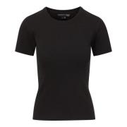 Veronica Beard Svart Ribbad T-shirt med Krökt Halslinning Black, Dam