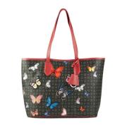 Pollini Monogram Shopping Bag med fjärilstryck Black, Dam