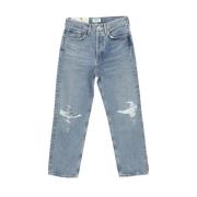 Agolde 90s Crop Suspenders Jeans Blue, Dam