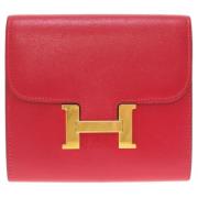 Hermès Vintage Begagnad Röd Läderplånbok Red, Dam