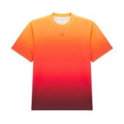 Courrèges T-Shirt med Gradient Logo Brodyr Orange, Dam