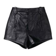 Saint Laurent Svarta läder shorts med hög midja Black, Dam