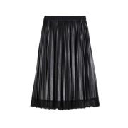 Twinset Veckad Faux Läder Midi Kjol Black, Dam