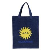 A.p.c. Blå Bomull Logo Print Toteväska Blue, Herr