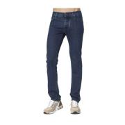 Jacob Cohën Marinblå Tvättade Slim Fit Jeans med Grafisk Patch Blue, H...