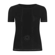 Marine Serre Svart Lunar-Pointelle Viskos Blandning T-Shirt Black, Dam