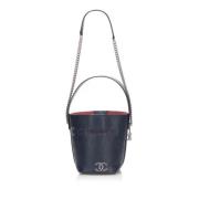 Chanel Vintage Marinbl?tt Läder Coco Punching Chain Bucket Väska Blue,...