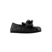 JW Anderson Svarta läderflats med kedja Black, Dam