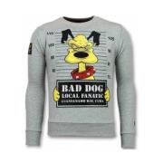 Local Fanatic Bad Dog Cartoon Sweater - Tjocktröja Herr - 11-6308G Gra...