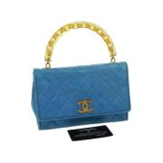 Chanel Vintage Begagnad Blå Canvas Chanel Väska Blue, Dam