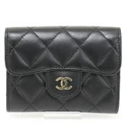 Chanel Vintage Begagnad Svart Läderplånbok Black, Dam